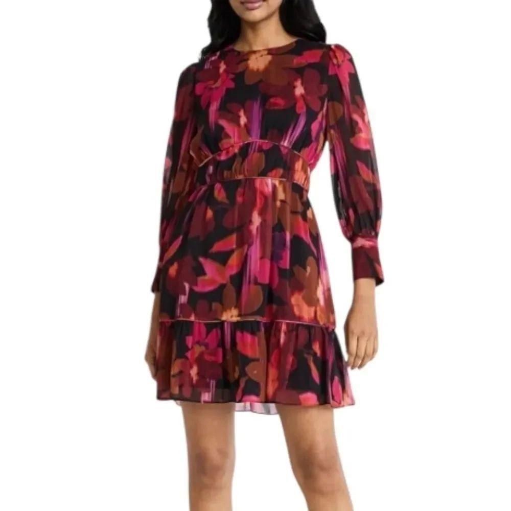 Donna Morgan Floral Long Sleeve Fit And Flare Mini Dress Size 8